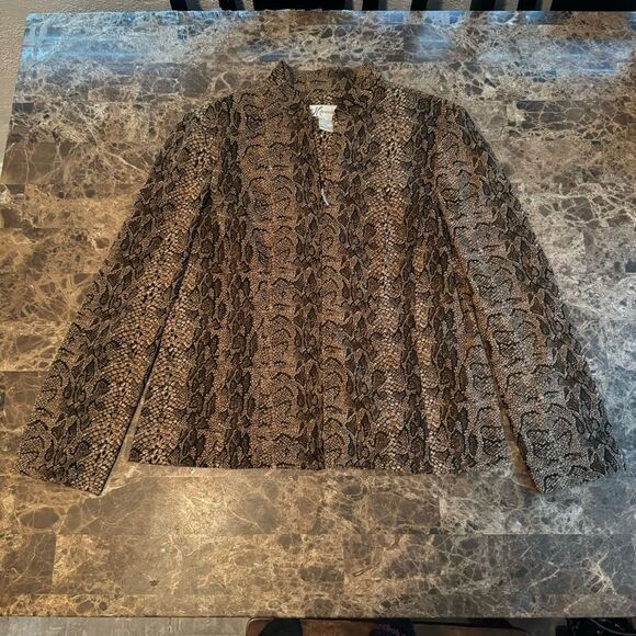 DressBarn Blazer Zip Jacket Women Medium Brown Black Animal Print Snakeskin - Picture 12 of 12
